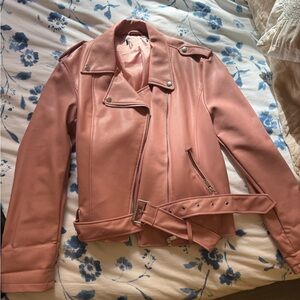 Women's Pink Biker Jacket Faux Leather